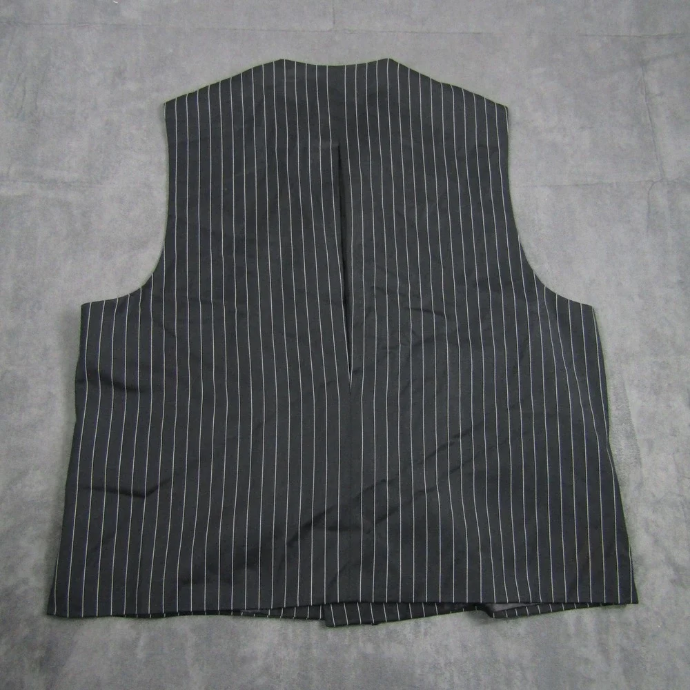 Pinstripe Suit Vest Mens 48L Black Double Breasted Waistcoat Pockets Wedding